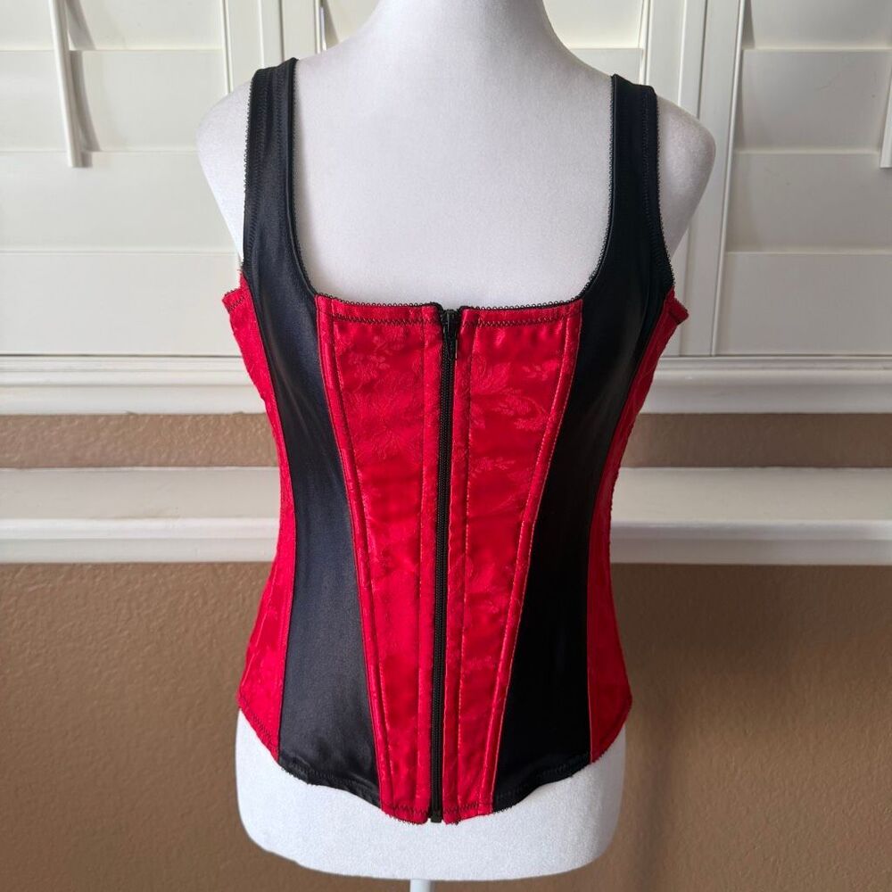 Vintage Empire Intimates Red Black Floral Buster Corset Top Sz 36 Goth Alt Pinup